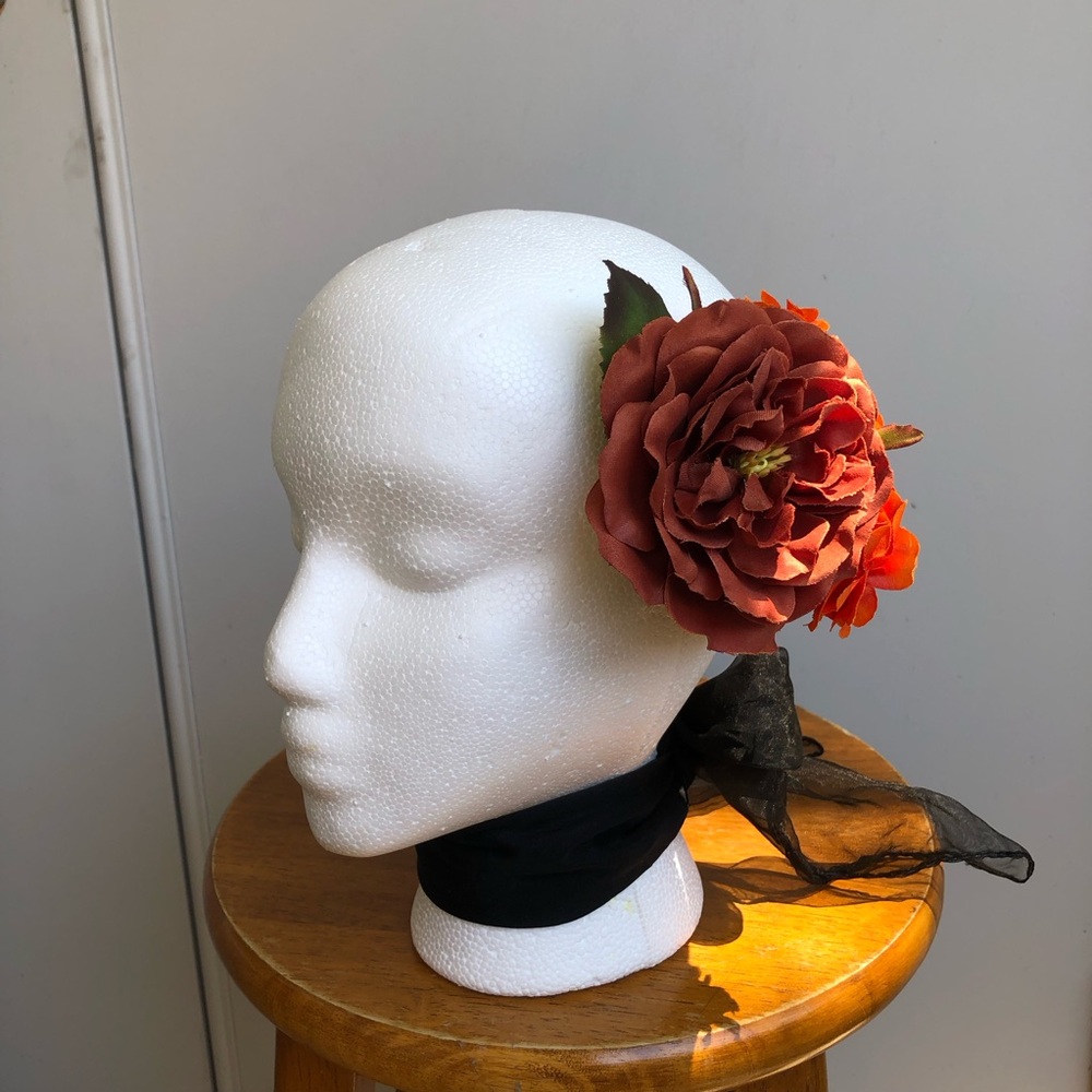 Pinup / Rockabilly Chocolate Brown and Orange Hair Flower